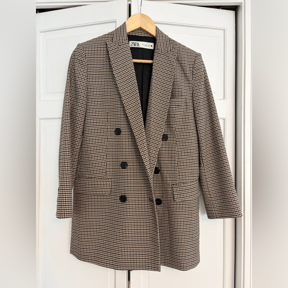Zara Checkered Double-Breasted Blazer
